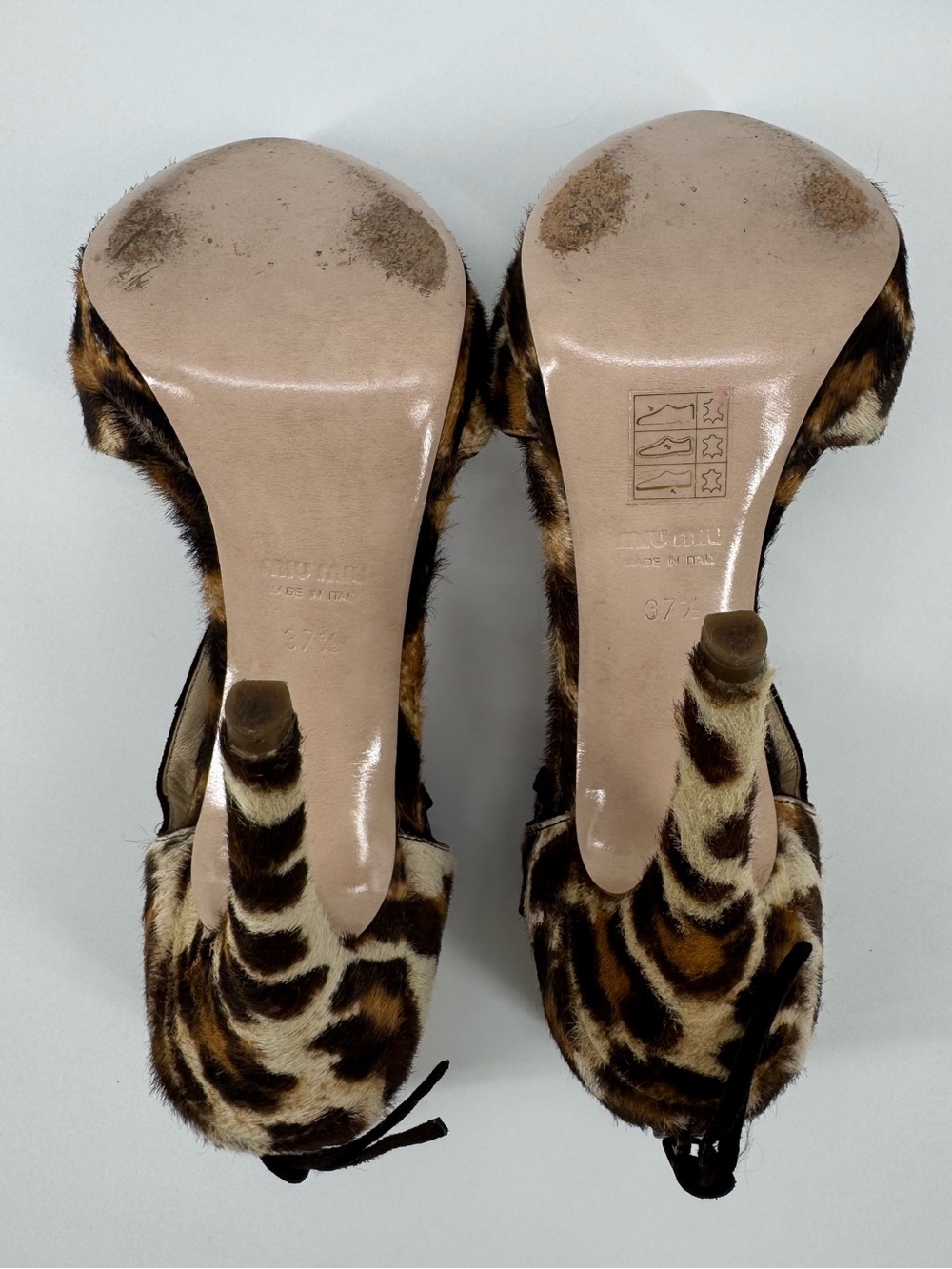 Miu Miu Leopard Print Calf Hair Crisscross Ankle Strap Heels Sz37.5 Authenticate - Picture 7 of 10